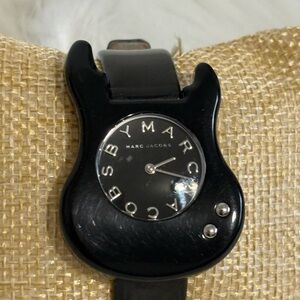 Marc Jacobs Black Guitar-Shaped Watch with Silver Accents